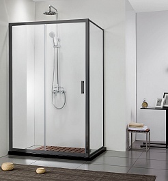 Aquatek Душевая дверь в нишу Ария 100x200 AQ ARI RA 10020BL профиль черный стекло прозрачное – фотография-4